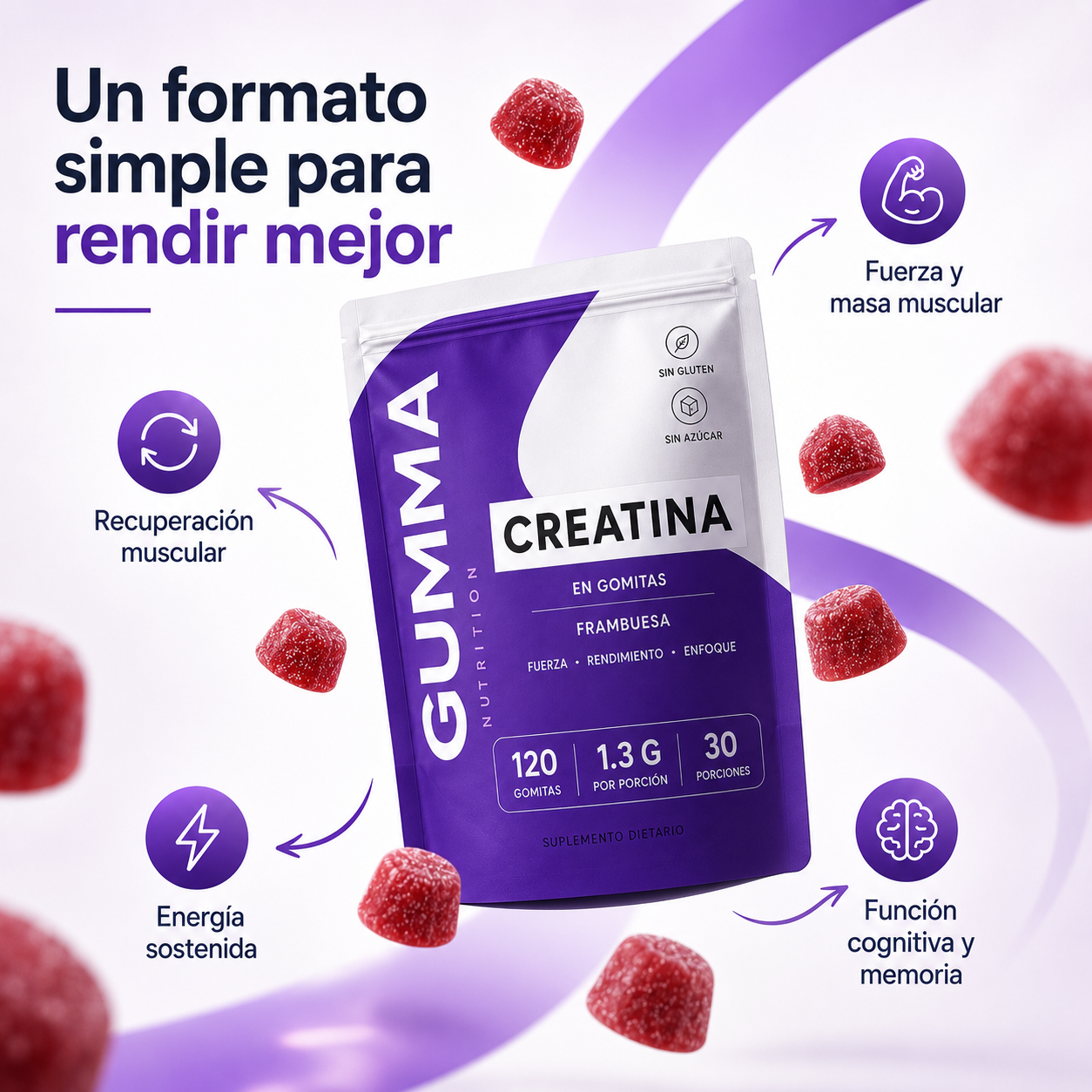 GUMMA GOMITAS DE CREATINA® Más fuerza para entrenar y para tu día.
